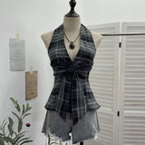 2025 New Bow Design V-Neck Sexy Hanging Neck Sling Vest Sleeveless Top 9237