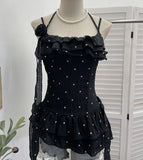 Real Shot Of Broken Flower Hanging Neck Sling Vest Female Three-Dimensional Flowers With Lotus Leaf Edges Short Sleeveless Top 9593