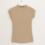 Half-High Collar Vest Sleeveless Top Female High Elastic Tight Body Stature Small High Collar Rice Apricot Temperament
