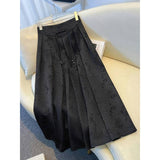Large-Size New Chinese Style Black Half-Dress Women's Spring And Summer New Fat Mm High Waist In The Long-Faced 100-Folded Horse Face Skirt