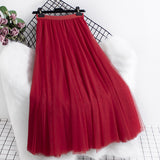 Women's Clothing 2025 Autumn And Winter 2025 New 20 Pieces Spliced Solid Color Mesh Dress Skirt A Word Umbrella Skirt