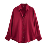 2025 Spring And Summer New Women's Fashion Single Row Buckle Silk Lithry Shirt 2074580