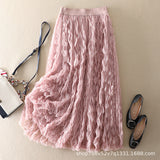 Wave Roll High-End Folded Half-Body Dress Women's Spring 2025 New High-Rise Thin Long A-Word Big Swing Yarn Skirt