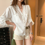 Korean Super-Good-Looking Half-Clave Shoulder V-Neck Loose Long-Sleeved Shirt Women 2025 New Unique Design Feel Top