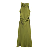 Spring 2025 New Fashion Round Collar Sleeveless Black Silk-Sense Silk-Sense Dress Women 8372090
