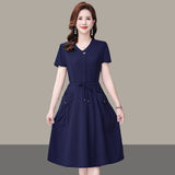 Middle-Middle-Age Women 2026 Summer New Gas Dress Short-Sleeved Temperament Pure Mother Dress Tie With Thin Waist