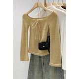 Unique Small Sweater Shoulder-To-Shoulder Bow Tie With Knitted Bottom Shirt Women's New Top In Early Spring