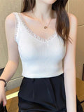 Suspension Vest Women Summer Ice Silk V Collar Small Vest Women Wearing Fashion Small Sling Belt Outside The Bottom Vest