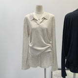 POLO Collar Loose Long-Sleeved Knitted Women 2026 Spring New Lazy Shorts Wear Two-Piece Sets