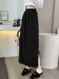 Tassel Open Fork Half-Dress Woman Autumn And Winter French Style Loose High-Waisted Waist-Waisted Thin Word Straight Skirt Temperament Long Skirt