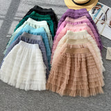 Hepburn Style Simple Solid Color Mesh Dress High Waist Tight Thin Design Careful Hot Girl Cake Skirt