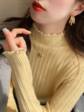 Half-High Collar Thin Knitted Jersey Women's Spring And Autumn New Blouse Fashion With A Foreign Air Wood Ear Sweater Bottom Shirt