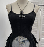 Land Wind Cave Sling Sling Vest Women's Summer Irregular Short-Term Umbilish Ribbon Sleeveless Top 9258
