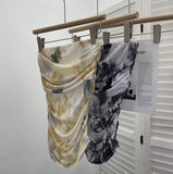 Thai-Style Splash Ink Dye Mesh Wrap Chest Vest Irregular Stacked Folded Sleeveless Top 9950