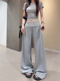 Pink Sweet High-End Casual Suit Women's Summer Shoulder Short-Sleeved T-Shirt High-Waisted Broad Leg Pants Two-Set