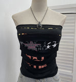 Real Shooting Millennium Spice Girls Out-To-Shoulder Print Split Hole Tector-Throw Vest With Bra Pad Short Sleeveless Top 1301