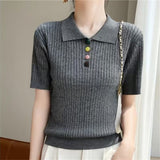Loose Large Plate-Type Twist Rope Poolo Collar Knitted Shirt T-Shirts For Girls In Summer Thin Thin Short Cash
