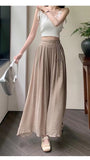 2025 Design Sense Of Fashion Pure Color Tie High Waist Thin Trousers Hanging Wide Leg Pants Slacks Sweet