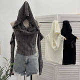 Sleeve With Sleeve Scrap Wind Worn To Make Old Hooded Vest Collar Collar Short High-Waisted T-Shirt 9183