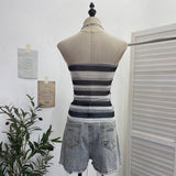 Real Shot Color Striped Mesh Tans Tector-Coat With Chest Pad Anti-Slip Strip Folds Repair Short Sleeveless Top 8185