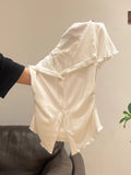 White Wooden Ear Fake Two Bows Short-Sleeved T-Shirt 2026 Summer Lace Folds Repair Body Coat