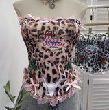 Real Shooting Babes Leopard Print Bump Color Lace Bow Tectored Brae With Chest Cushion Top 1580