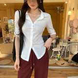 Design-Sensitive Shirt Collar Adjustable Cuff Five-Sleeve T-Shirt Women's Early Spring 2026 New POLO Shirt Small Top