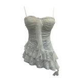 Real Shoot Sweet Spice Girls Irregular Lotus Side With Chest Pad Sling Vest Sexy Lace Sleeveless Top 1139