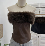Real Shooting Hottie Hair Splicing Pu Skin Thoracic Vest Zipper One-Thrace Wrapped Thoracic Coat 8125