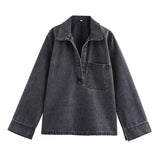 Spring 2025 New Women's Fashion Wash Blue Denim Blouse Straight Trousers Set
