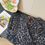 French Fashion Texture Leopard Print Yarn Skirt Women Autumn 2025 Niche High-Waist A Word Loose Big Swing Skirt