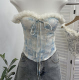Spice Girls Lace Embroidered Shoulder Strap Bra Bra Slap Brat Tight Body Short Umbilly Blouse Blouse Woman 1535