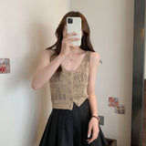 Empty-Sleeved Sling Vest Women 2025 Summer New Korean Version Of The Thin Outer Wear Knitted Open Shirt Top