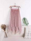 Autumn/Winter 2025 New High Waist Star Liangli Gold Velvet Lining Irregular Net Yarn Mid-Length Skirt