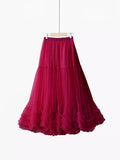 Multi-Layer Cake Dancing Net Dress In The Long Heavy Industry Half-Body Skirt Wood Ear A-Word Swing Ponum Skirt Yarn Skirt