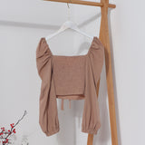 Telding Bow Collar Long Sleeve Shirt Short Umbilly Pure Lust Wind Shoulder Coat 8829