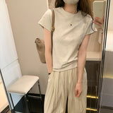 Korean Version Of The Shoulder Collar Short-Sleeved T-Shirt Folded To Wear The Bottom Of The Bottom Wear 2025 New Design Repair Body Dress