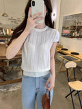 2026 Summer New Hollow Knitted Short-Sleeved T-Shirt Women's Unique Super Beautiful Body-Scuffed Ice Silk Top