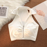 Hanging Neck Sling Vest Women Summer Wearing High-End Feel Shoulder Sexy Sweet Hottie Zipper Short Sleeveless Top