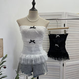 Real Shot With Anti-Slip Strip Lace Yarn Tector-Boobed Bow Repair Slim Sleeveless Top 8180