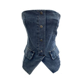 Fake Pocket Cowboy Wears Off The Chest And Wears A Female Single Buckle Decorative Stud With Short-Term Bra Vest 816