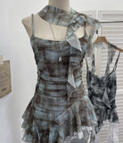 Irregular Oblique Lace Ribbon Slings Sleeves With Vest Foldless Sleeveless Top 1852