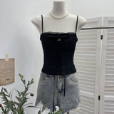 Real Shooting Thousand Gold-Sensitive Bow Strap Lace Lace With Breast Pad Sling Vest Short Blouse 1551