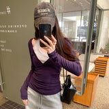 Lyselle Tiansi Small Design Fake Two Hanging Neck Long-Sleeved T-Shirt Women 2025 New Early Autumn Single Wear Clothes