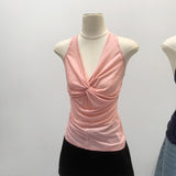 Real Shot Lyselle Tian Silk Wool Hanging Back Twisted Folded V-Neck Sleeveless Sleeve Sling Vest Female Summer Design Blouse