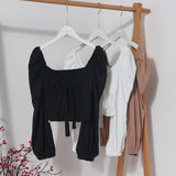 Telding Bow Collar Long Sleeve Shirt Short Umbilly Pure Lust Wind Shoulder Coat 8829