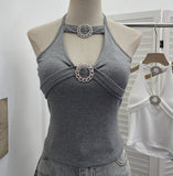 Real Shot With Chest Cushions Bare Back Hanging Neck Sling Vest With Hot Girls Hollow Short Sleeveless Top 1053