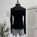 Real Shooting With Thin Velvet Lining Of The Bottom Shirt Wave Dot Mesh Long Sleeve With Top Collar Slim T-Shirt Woman 2801