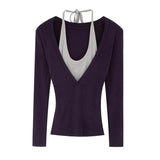 Commuter Lyselle Tiansi Unique Fake Two Hanging Neck Long-Sleeved T-Shirts Women's Autumn Commute New Non-Hit T-Shirt Spring