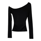 2026 Early Spring Slanted Shoulder Long-Sleeved T-Shirt Girl Autumn New Slimming Pure Hot Girl Sexy Inside Coat